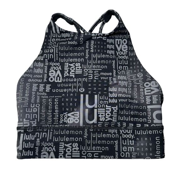 Lululemon Energy Sports Bra Women Size 4 Black/Gray Logo Design Atleisurewear - Picture 1 of 3